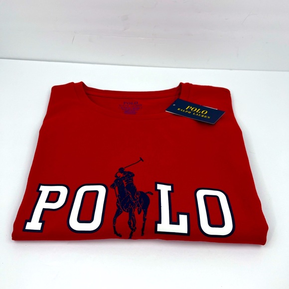 POLO RALPH LAUREN, MEN’S TEE-SHIRT, RED WITH LARHE NAVY & WHIT LOGO IN FRONT, XL - Picture 16 of 16